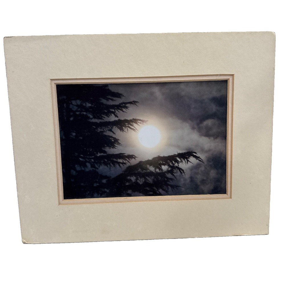 5x7"  Original Print Photograph Matted Moon w Dark Clouds Spooky Monochrome